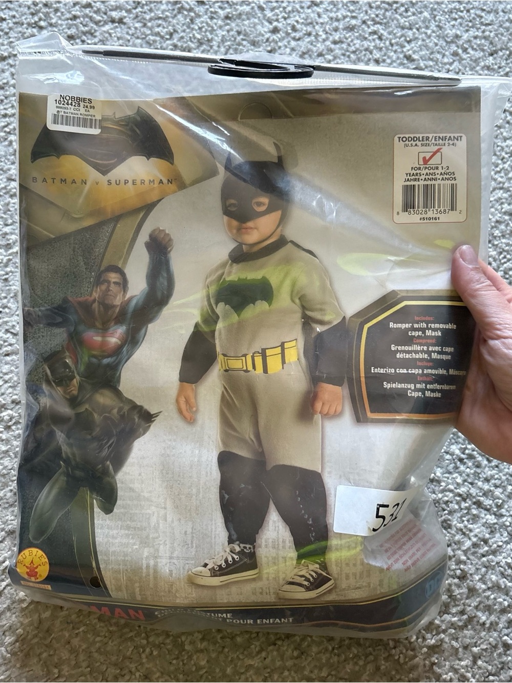Batman Toddler Costume NEW Sz 2-4 Black Gray Halloween One Piece